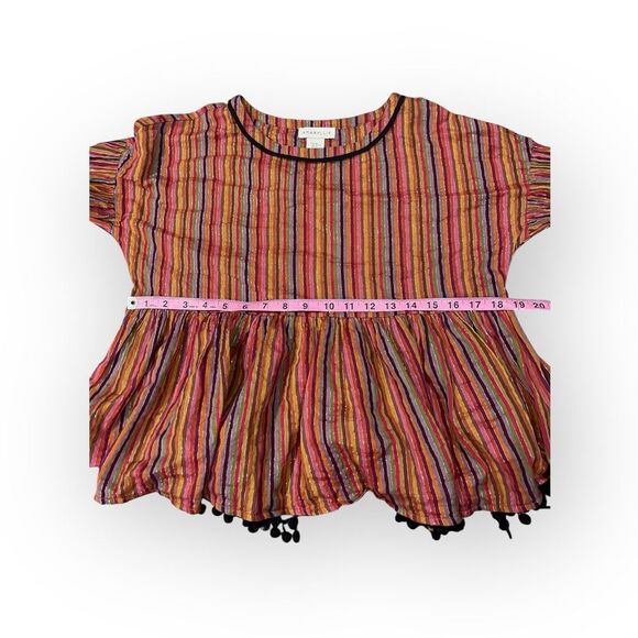 Amaryllis Metallic Stripe Pom Pom Boho Peasant Blouse Size X Small - Picture 6 of 7
